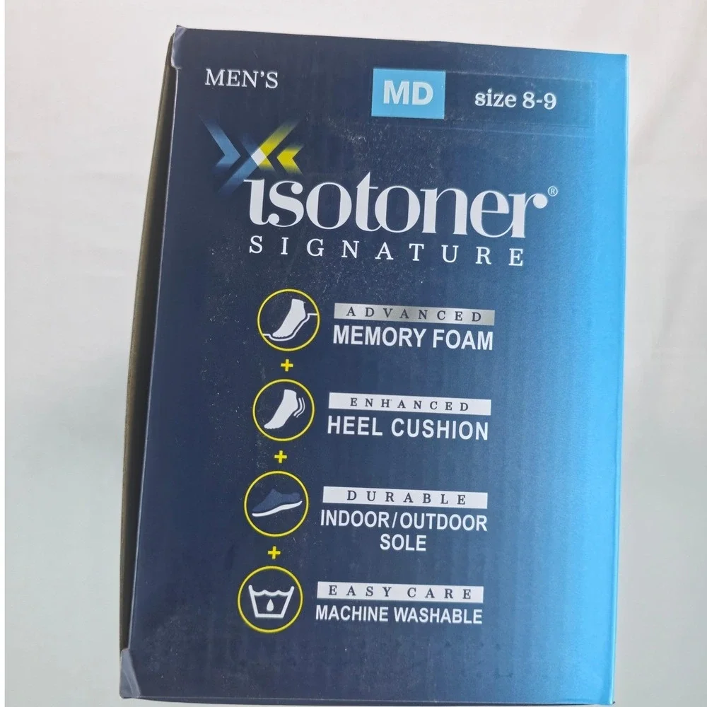 Isotoner Mens Slippers 9.5-10.5 Large Navy Blue Microsuede Memory Foam Moccasin